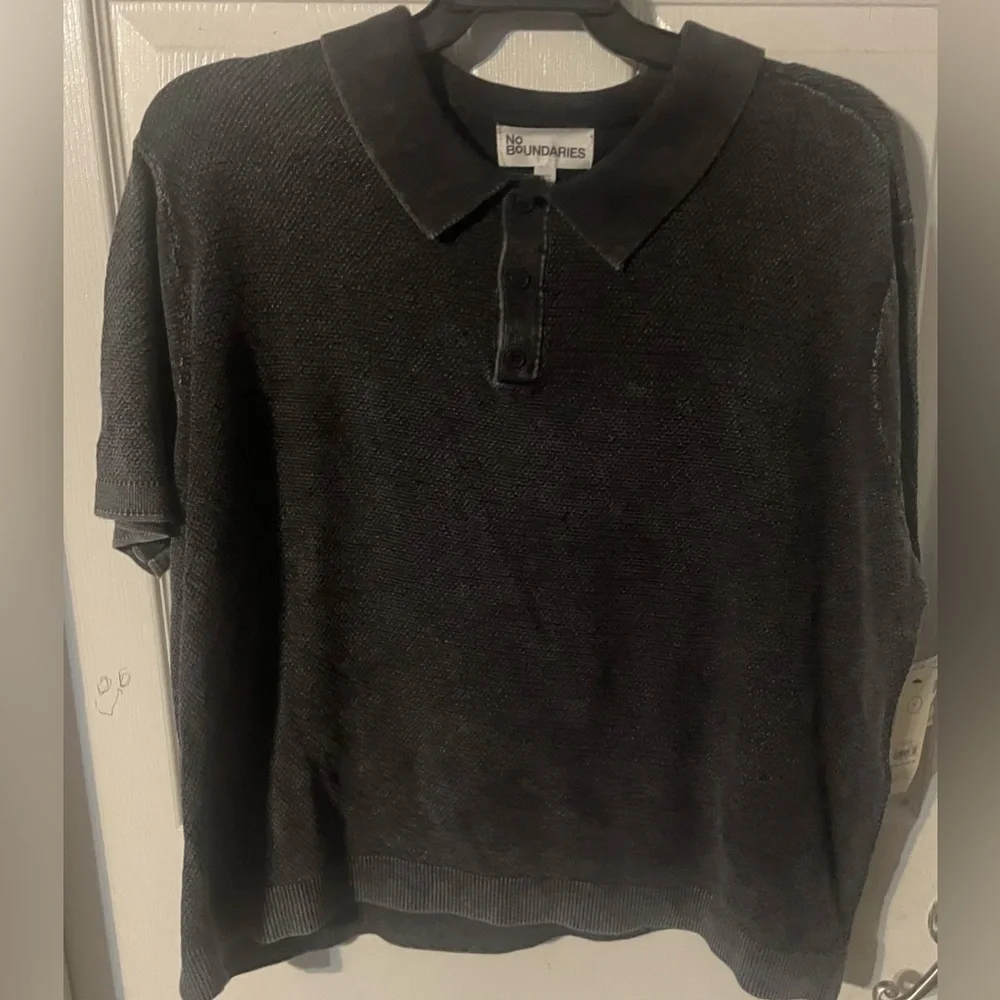 NWT No Boundaries Men’s Mesh Polo Sweater Gray Shadow XL Cotton Short Sleeve